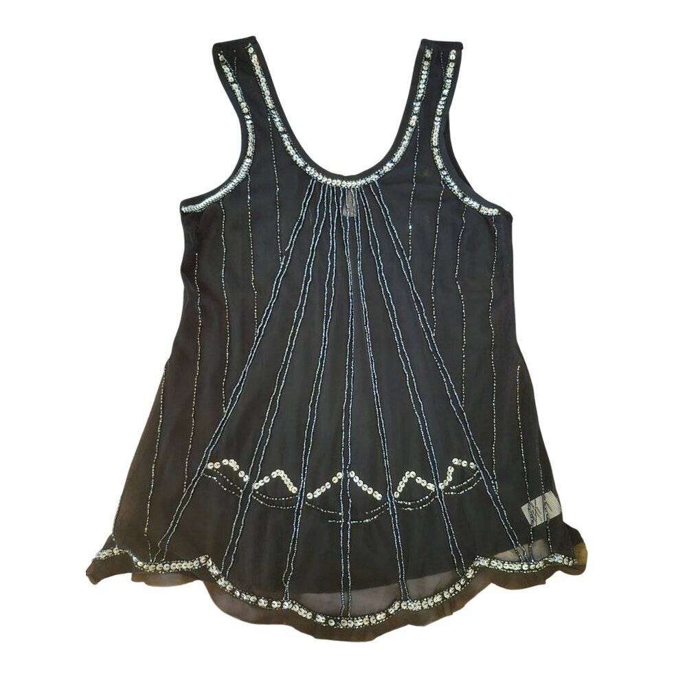 Vanity Black Sheer Sequin Tank Top Size M